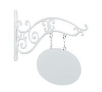 Relaxdays Placa Escribir Cartel de Pared de Hierro Fundido, Letrero Inscribible, Rótulo Vintage con Soporte, Bar, Entrada, Blanco, 36 x 43 x 3 cm