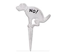 Relaxdays Cartel Jardín para Prohibición Excremento Perro, Letrero con Estaca Césped, Señal Huerto 32 x 24 cm, Blanco, Hierro Fundido, 32 x 24 x 1 cm