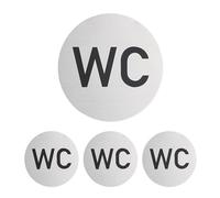 Relaxdays Carteles de WC, Set de 4, Redondos, Señales de Puerta Autoadhesivas, 10 cm Ø, Baño y Aseo, Aluminio, Plateado