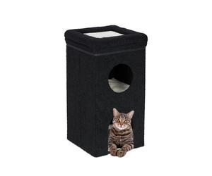 Relaxdays Casa cueva gato 3 plantas plegable negro beige,blanco,negro