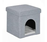 Relaxdays Casa Cueva Gato Taburete Cubo, Cama con Cojín Perros Pequeños, Refugio Mascota, 38,5 x 37 x 37 cm, Gris Claro, Poliéster