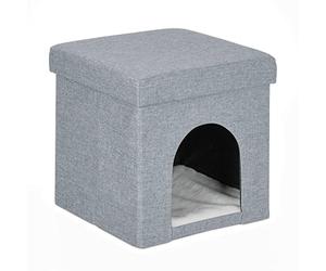 Relaxdays Casa Cueva Gato Taburete Cubo, Cama con Cojín Perros Pequeños, Refugio Mascota, 38,5 x 37 x 37 cm, Gris Claro
