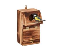 Relaxdays Nistkasten mit Reinigungsklappe Casa de Pájaros para Herrerillo y Colirrojo, Puerta Abatible de Limpieza, Madera, Caja Nido Colgante, Natural, 24,5 x 14 x 14 cm