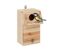 Relaxdays Casa de Pájaros con Trampilla de Limpieza, para Herrerillos y Colirrojos, Madera, Caja Nido Colgante, Natural, 24,5 x 14 x 14 cm