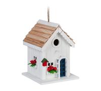 Relaxdays Casa Pájaros Decorativa Estilo Campestre, Madera, Colgante, 23,5 x 18 x 18 cm, Caja Nido para Jardín, Blanco