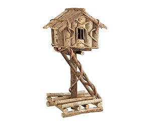 Relaxdays Casa de Pájaros Decorativa de Pie, Madera, Marrón, 42 x 21 x 17 cm