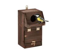 Relaxdays Casa de Pájaros con Panel Abatible de Limpieza, Herrerillos y Colirrojos, Madera, Caja Nido Colgante, Marrón, Hierro, 24.5 x 14 x 14 cm