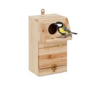 Relaxdays Casa de Pájaros con Trampilla de Limpieza, para Herrerillos y Colirrojos, Madera, Caja Nido Colgante, Natural, 24,5 x 14 x 14 cm