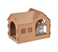Relaxdays Casa decorativa para gatos con rascador marrón