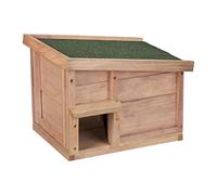 Relaxdays Casa Erizo Madera, Cueva Animales con Suelo, 2 Cámaras, Refugio Hibernación, 30 x 40 x 34 cm, Marrón Claro