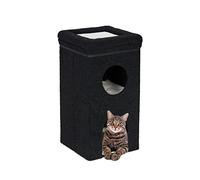 Relaxdays Casa Gato con 2 Cuevas y 1 Rascador Plegable, Cama Gatito 3 Plantas, Escondite Felino, 76 x 40 x 40 cm, Negro