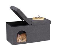 Relaxdays Casa Gato con Banco, Cueva Gatito Plegable, Accesorios Gatunos Interior, Escondite, 38,5 x 74,5 x 37 cm, Gris