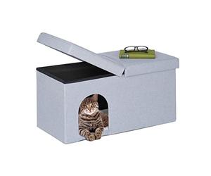 Relaxdays Casa Gato con Banco Rectangular, Cueva Gatito Plegable, Escondite Perro, Robusta, 38,5x74,5x37cm, Gris