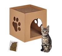 Relaxdays Casa Gato con Rascador, Cueva Gatito Superficie Rascado para Montar, Hierba Gatera, 30x30x30,5 cm, Marrón
