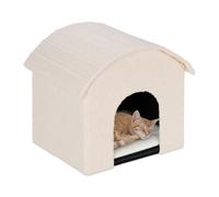 Relaxdays Casa gato con techo redondeado beige beige,blanco,negro