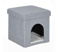 Relaxdays Casa gato plegable con taburete gris blanco,gris