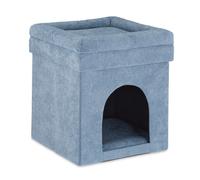 Relaxdays Casa para Gato con Taburete Integrado, Caseta para Perro Pequeño, Cueva Mascota con Cojín, 42x38x38 cm, Gris