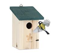 Relaxdays Casa nido para pájaros con tejado verde verde oscuro,marrón claro