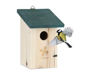 Relaxdays Casa nido para pájaros con tejado verde verde oscuro,marrón claro