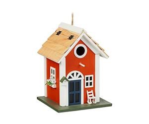 Relaxdays Casa Pájaro Decorativa Diseño Casita Campo, Nido Ave Madera Colgante, 25x18,5x18,5 cm, Jardín, Multicolor