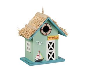 Relaxdays Casa Pájaro Decorativa Estilo Casita de Playa, Comedero de Adorno Colgante, Madera, 24,5x19x13,5cm, Multicolor