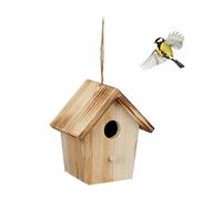 Relaxdays Casa Pájaros Decorativa Madera Quemada, Pajarera Colgante, Adorno Jardín, Balcón, Natural, 16 x 15 x 11 cm Aprox