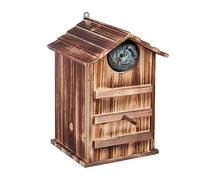 Relaxdays Eulen Nistkasten Holz Casa Pájaros para Lechuzas, Madera de Abeto, Agujero de Entrada 9,5x9,5cm, Pared Abatible, Colgante, Natural, 38,5 x 25 x 28 cm