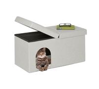 Relaxdays Casa Gato con Banco Rectangular, Cueva Gatito Plegable, Escondite Perro, Robusta, MDF, 38,5x74,5x37 cm, Beige, Poliéster