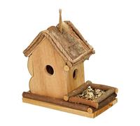Relaxdays Casa para Pájaros con Comedero, Caseta Aves Madera, Pajarera Colgar, Jardín, Balcón, 21x21x12,5 cm, Natural, 21 x 21 x 12.5 cm