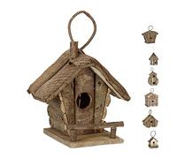 Relaxdays Casa para pájaros para Colgar, Madera Natural, Decoración de Exterior, Nido, Pequeña, 1 Ud, Marrón, 1 Unidad