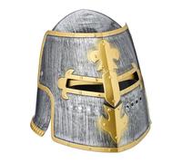 Relaxdays Casco Caballero Medieval, Accesorio Disfraz Templario, con Visera, Ferias o Fiestas Temáticas, Plateado/Dorado