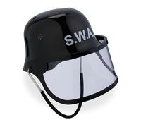 Relaxdays Casco SWAT para Niños, Ajustable, Gorro Rescate, Visera Abatible, 24,5 x 22,5 x 28 cm, Disfraz Policía, Negro