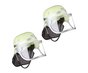 Relaxdays Cascos de Bombero para Niños en Set de 2, Ajustables, Visera Abatible, Cubrenucas, 24,5x22,5x28 cm, Amarillo