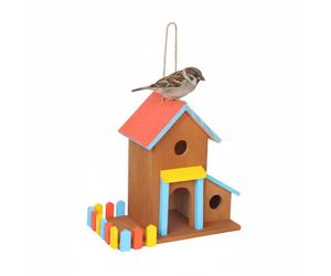 Relaxdays Casita colorida para pájaros colgante amarillo,marrón claro,rojo