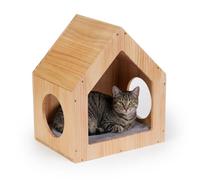 Relaxdays Casita para Gatos, Mueble Pared & Suelo, Elemento DIY para Gatos, 46 x 39,5 x 30 cm, Madera, Color Natural