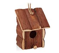 Relaxdays Casita para Pájaros, Adorno Colgante, Madera sin Tratar, Balcón, Jardín, Caseta Pájaros, 16,5x12x9,5, Natural