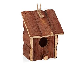 Relaxdays Casita para Pájaros, Adorno Colgante, Madera sin Tratar, Balcón, Jardín, Caseta Pájaros, 16,5x12x9,5, Natural