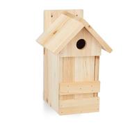 Relaxdays Casita para pájaros, Tejado Puntiagudo, Colgante, Madera Natural, 25 x 16 x 14 cm, 1 Ud., Marrón