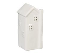 Relaxdays Casita Portavelas de Cerámica, Casa de Luz para 1 Vela de Té, 13,5 x 6 x 6 cm, Portacandelitas, Blanco