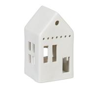 Relaxdays Casita Portavelas de Cerámica, Casa de Luz para 1 Vela de Té, 12 x 7 x 6 cm, Portacandelitas, Blanco