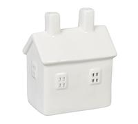 Relaxdays Casita Portavelas de Cerámica, Casa de Luz para 1 Vela de Té, 12 x 10 x 6,5 cm, Portacandelitas, Blanco, 12 x 10 x 6.5 cm