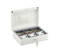 Relaxdays caudales Caja de Dinero con Cerradura y 2 Llaves, Hierro, para Monedas y Billetes, 9 x 25 x 18 cm, Blanco