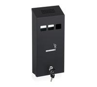 Relaxdays Cenicero de Pared para Exterior, con Cerradura, de Metal, Montaje Mural, Medidas: 32,5 x 15 x 6 cm, Negro