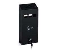 Relaxdays Cenicero de Pared para Exteriores, con Cerradura, de Metal, Montaje Mural, Medidas: 32,5 x 15 x 6 cm, Negro, Hierro