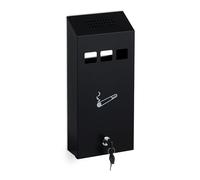 Relaxdays Cenicero de Pared para Exteriores, con Cerradura, de Metal, Montaje Mural, Medidas: 32,5 x 15 x 6 cm, Negro