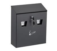 Relaxdays Cenicero Metálico para Restaurante y Oficina, Cerradura, Montaje Mural, Medidas: 30 x 26 x 9,5 cm, Antracita