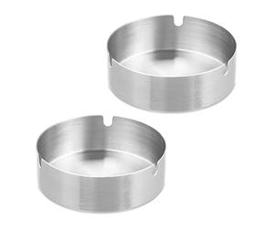 Relaxdays Cenicero, Set 2, Acero Inoxidable, Exterior/Interior, 10cm Ø, Recipiente Tabaco con Portacigarrillos, Plateado
