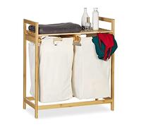 Relaxdays Centro para la colada, Separador de ropa sucia, Dos compartimentos, Portátil, 60 L, 1 Ud., Natural