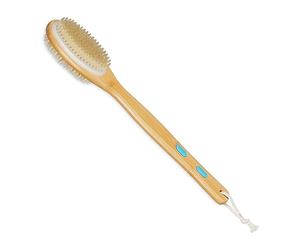 Relaxdays Cepillo Corporal, Cabezal Doble, Mango Largo, 44cm, Almohadillas Antideslizantes, para Ducha, Natural y Blanco