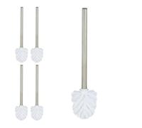 Relaxdays Cepillo WC Pack de 5, Mango de Acero Inoxidable, Cabezal extraíble, 35 x 8 cm Blanco